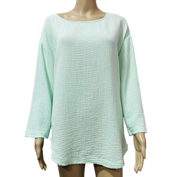 Mododoc Women Top Blouse Small Size 3/4 Sleeves Green 100% Cotton - Picture 1 of 12